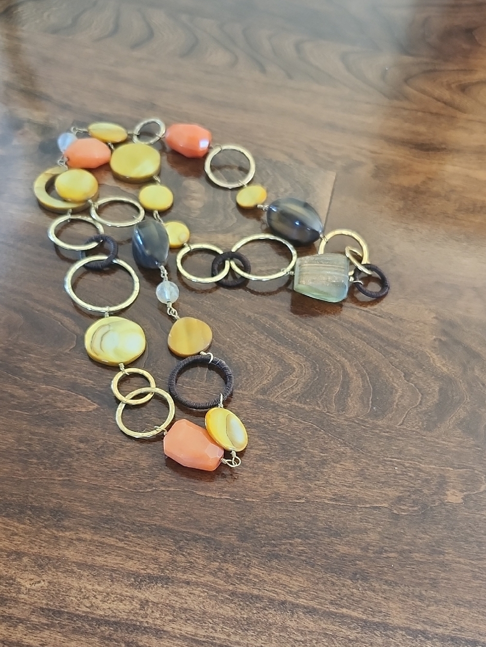 Multi-Color Statement Necklace with Gold Rings - Picture 2 of 3